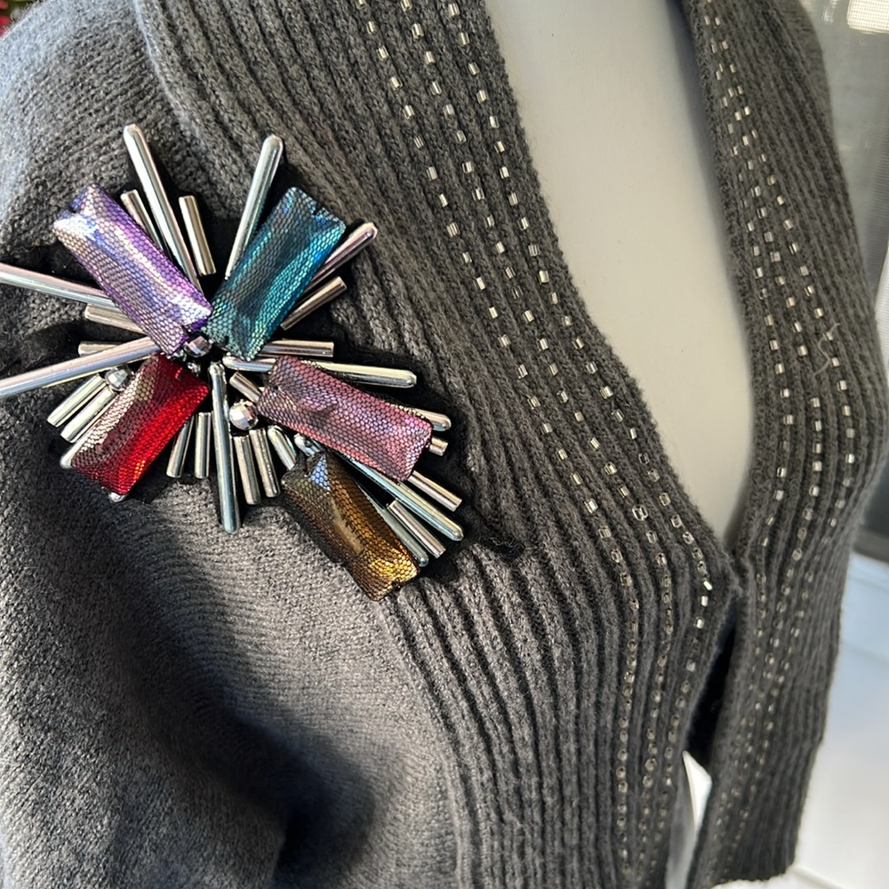 Fabulous Cropped Knit Cardigan with Beading | Women's Large by Katie Kelly